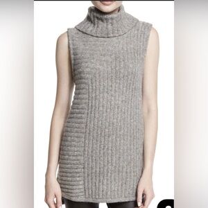 Theory Taupe Wool Mohair Blend Turtleneck Sleeveless Sweater